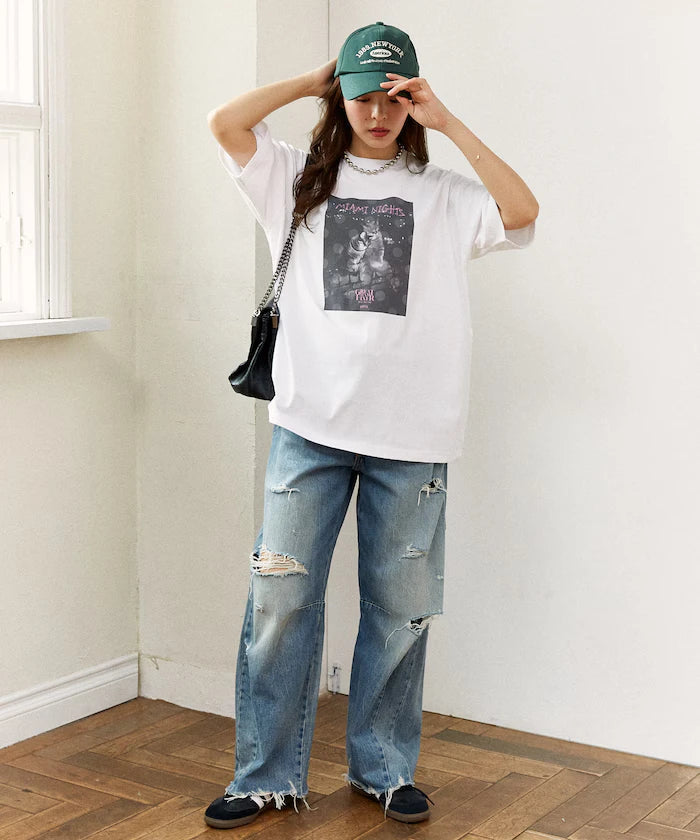 <Functional Material> MIAMI NIGHTS Cat Photo T-shirt Limited Edition