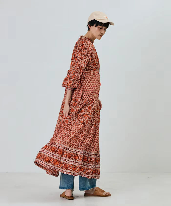 India Flower Print 4-Tiered Dress