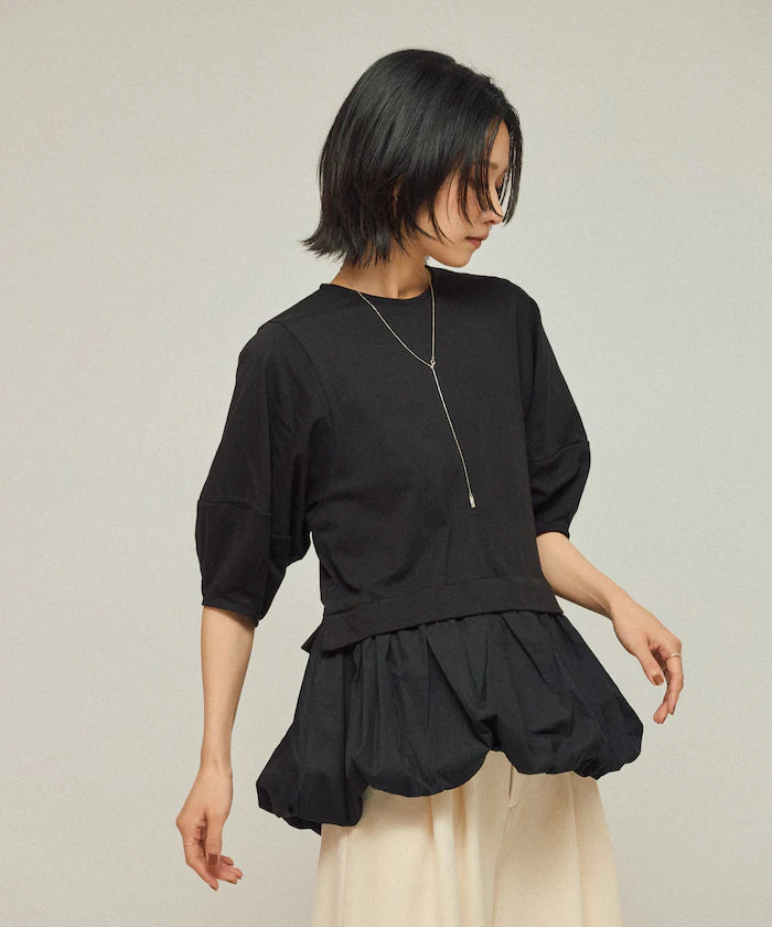 Organic Cotton Peplum Switch Top / 5-minute Sleeve T-Shirt