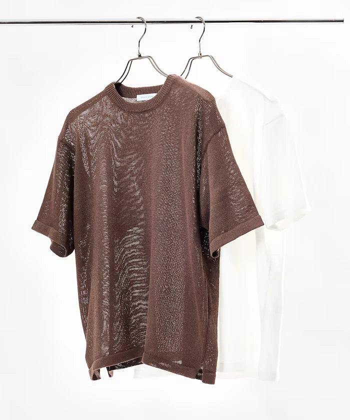 Sheer Knit & Cotton T-Shirt Layered Set