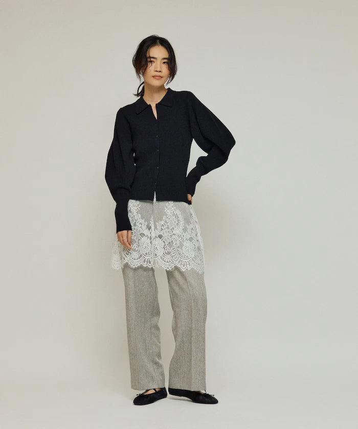 Functional material silk blend knit polo volume sleeve knit cardigan / anti-pill / machine washable