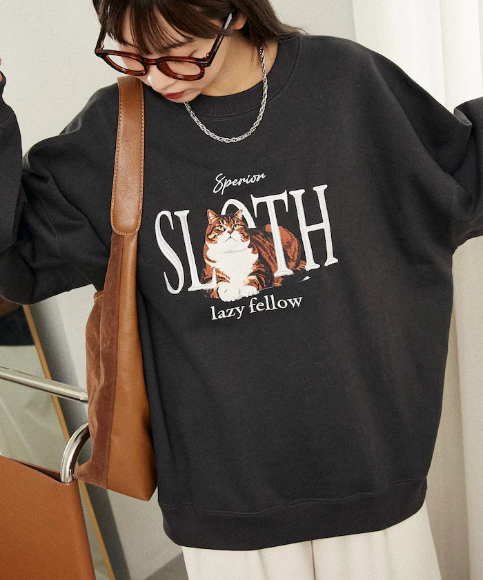 SLOTH Cat Fleece Lined Sweatshirt Limited Edition