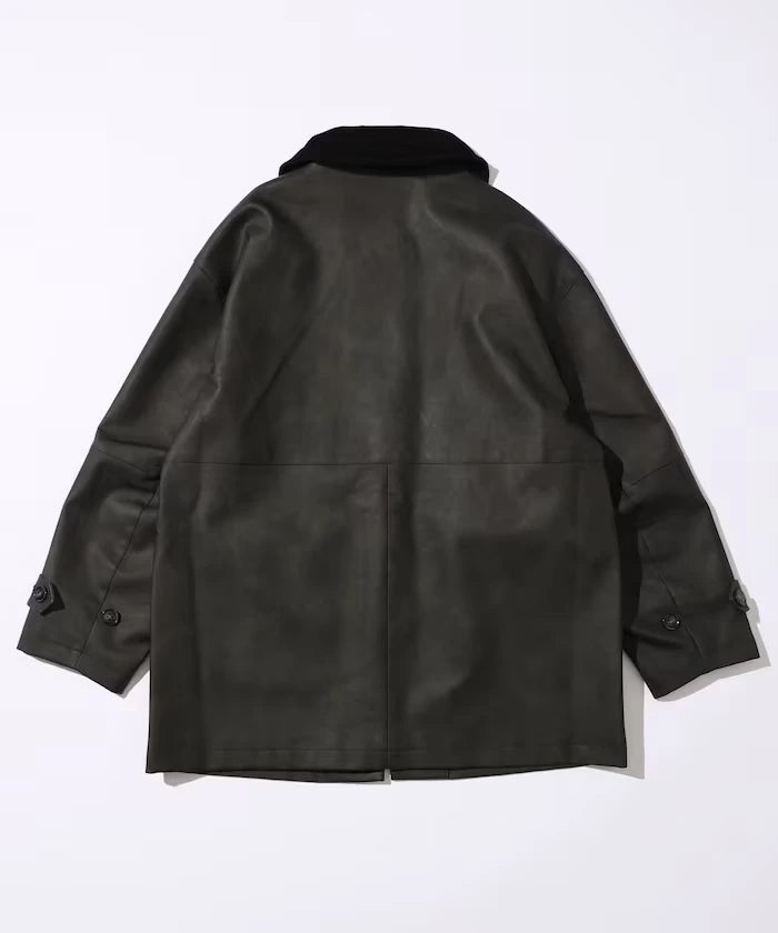 Oversized Crush Leatherette Jacket / Collar Corduroy