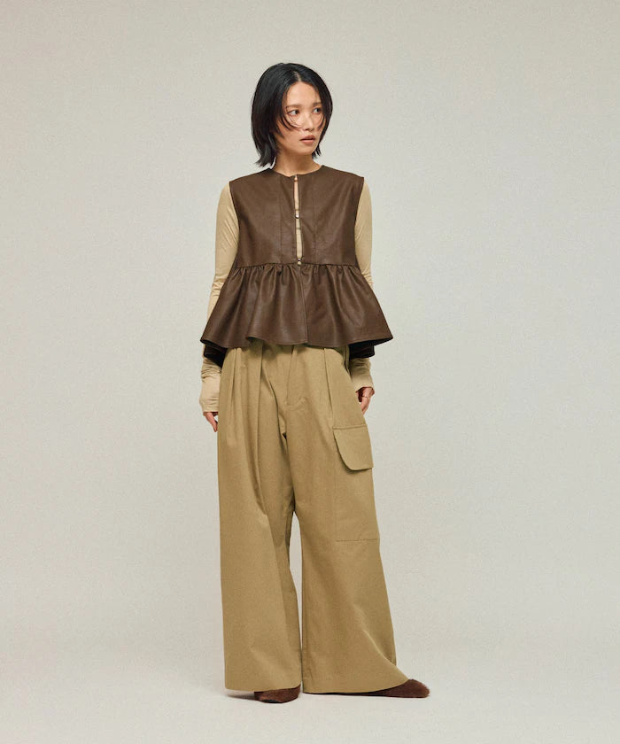 Leather Peplum Gathered Vest