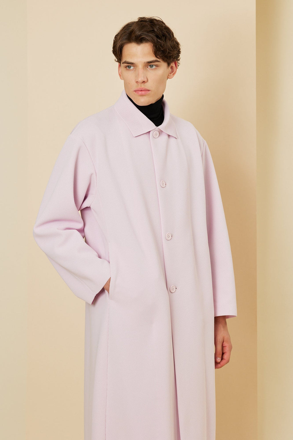 MESH STAND FALL COLLAR LONG COAT