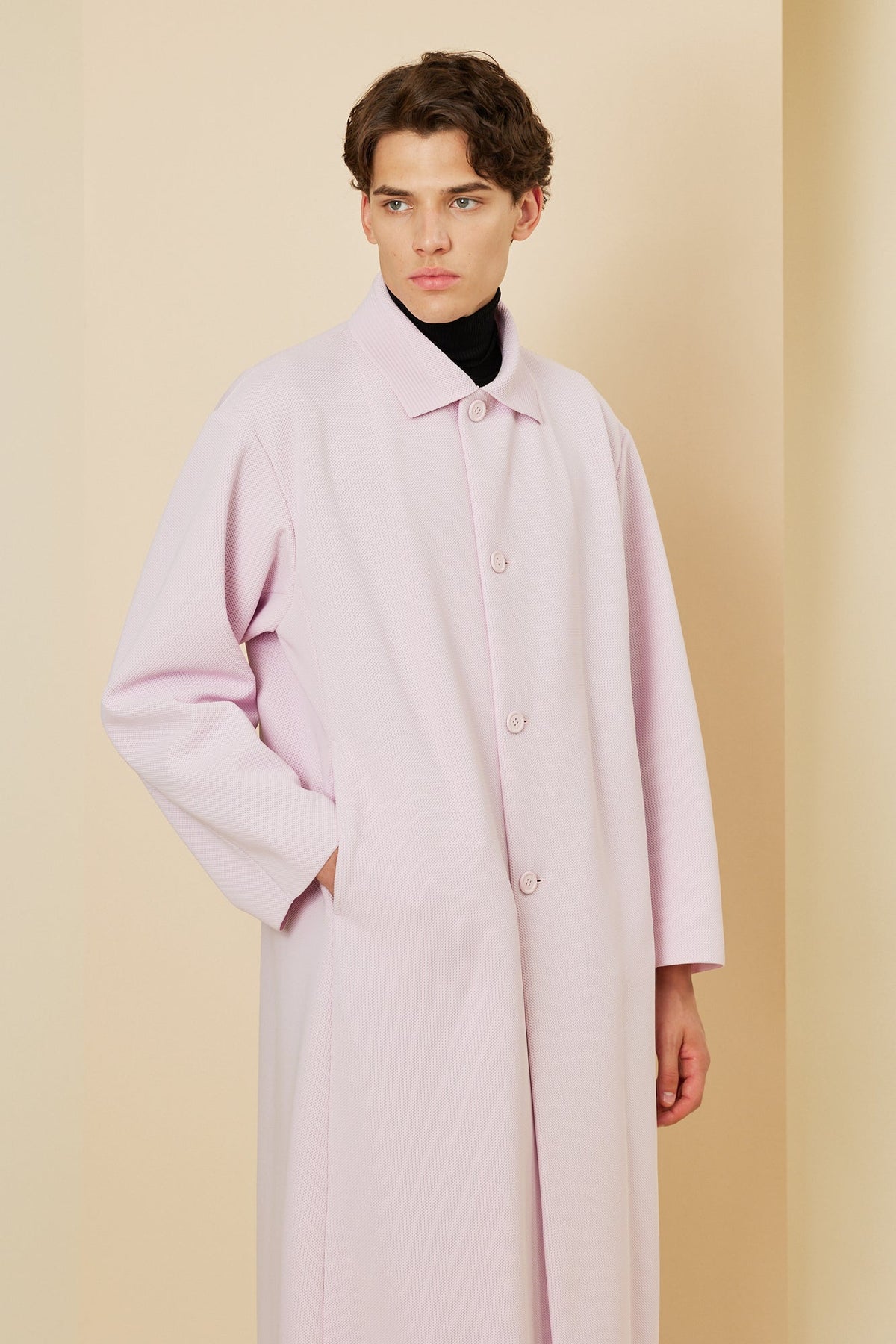 MESH STAND FALL COLLAR LONG COAT