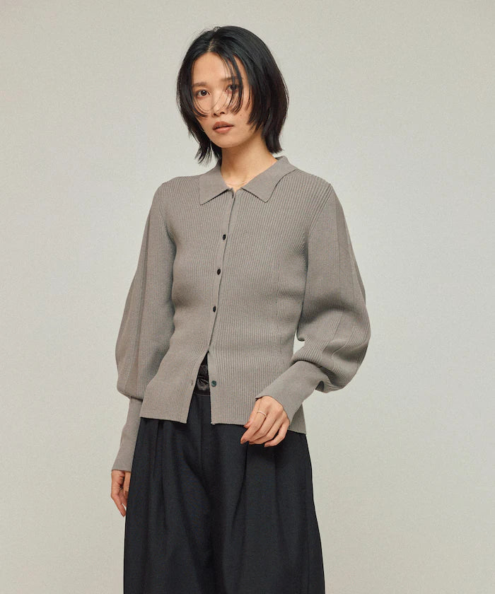 Functional material silk blend knit polo volume sleeve knit cardigan / anti-pill / machine washable