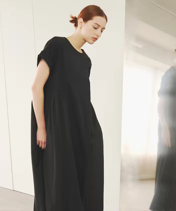 Organic Cotton Mixed Material Docking Gather Dress