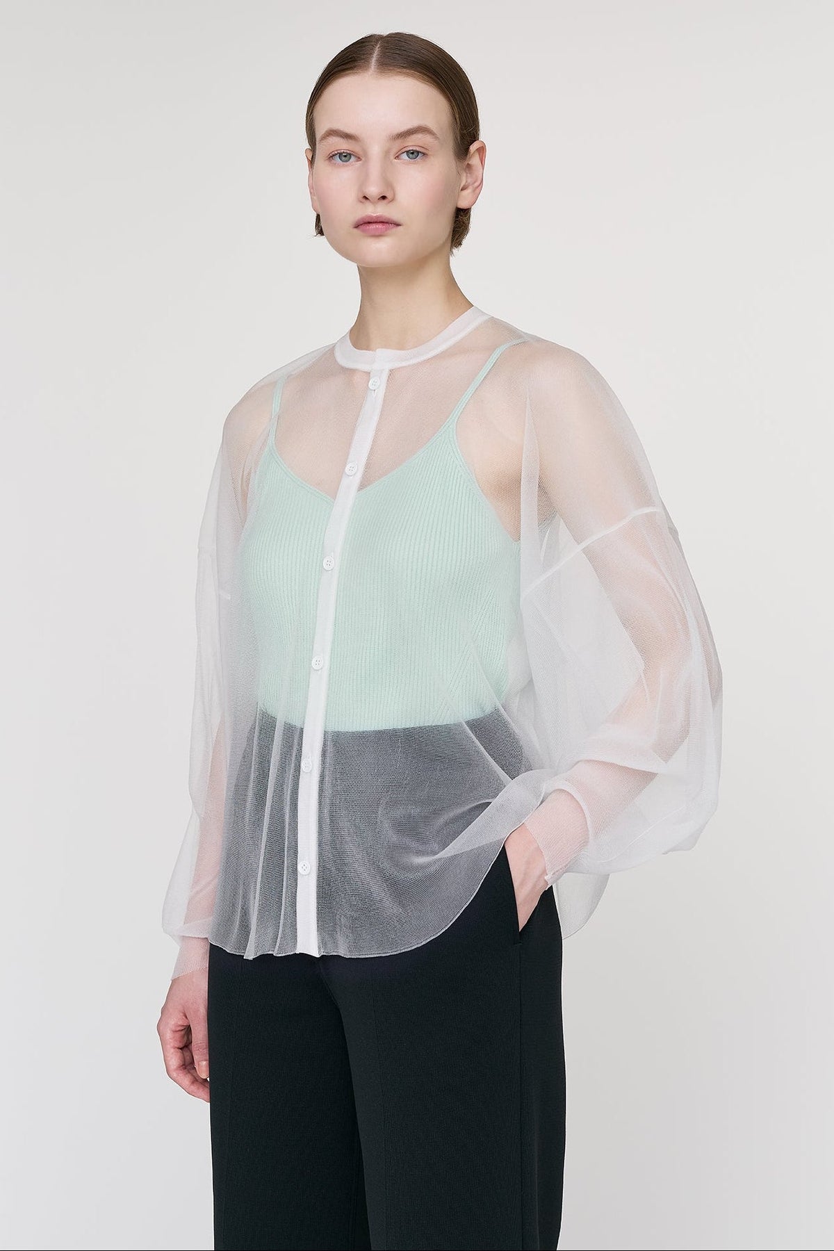 CASCADES LUCENT STAND COLLAR LONG SLEEVE SHIRT