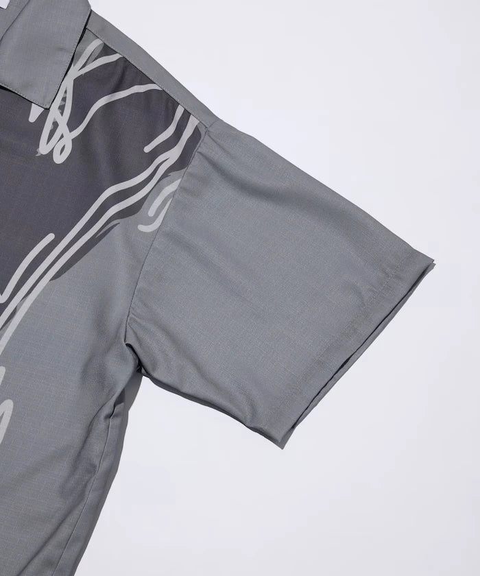 Open Collar Big Pattern Short Sleeve Shirt / Big Silhouette