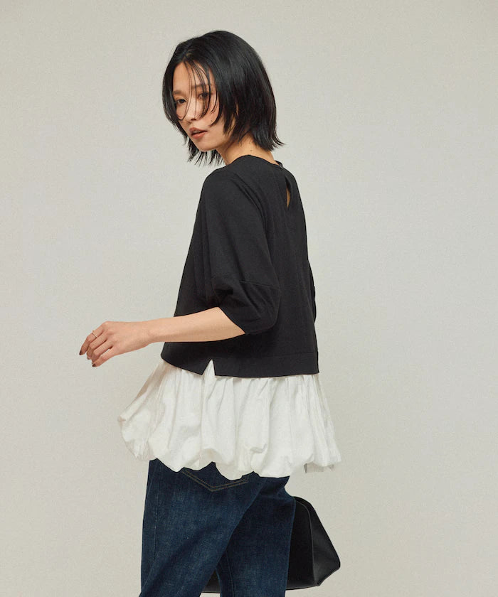 Organic Cotton Peplum Switch Top / 5-minute Sleeve T-Shirt