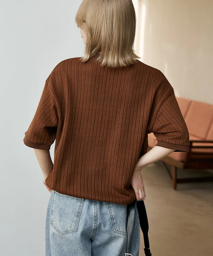 LOVE POP STUDIO Pattern Mesh Henley Neck T-Shirt Limited Release