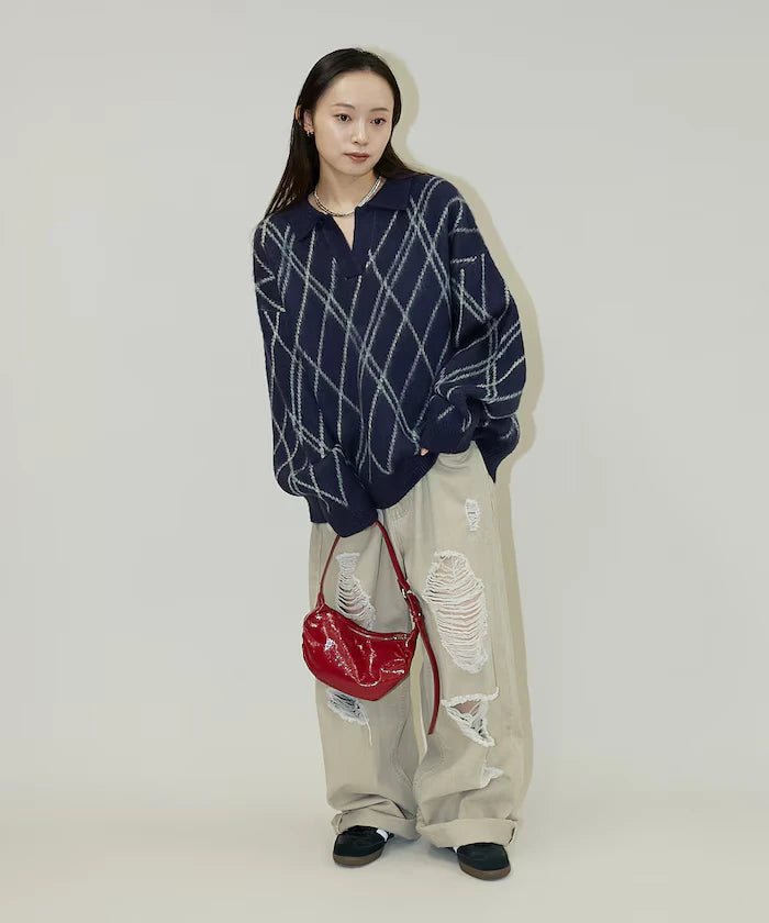 Checked pattern mohair touch skimmer knit limited edition