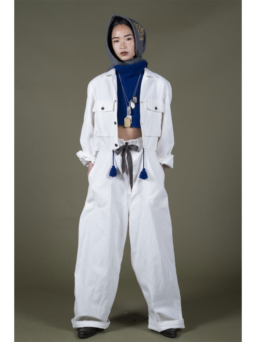 7G Wool Ribbed High Neck Bib Poncho