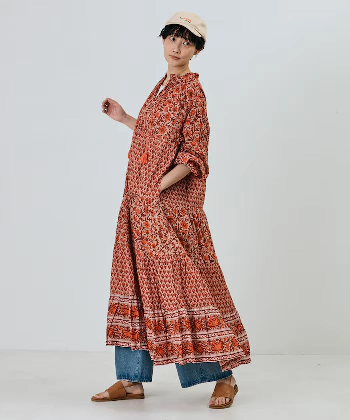 India Flower Print 4-Tiered Dress