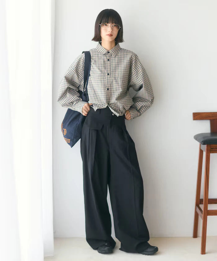 Hem Code Switch Short Length Long Sleeve Shirt