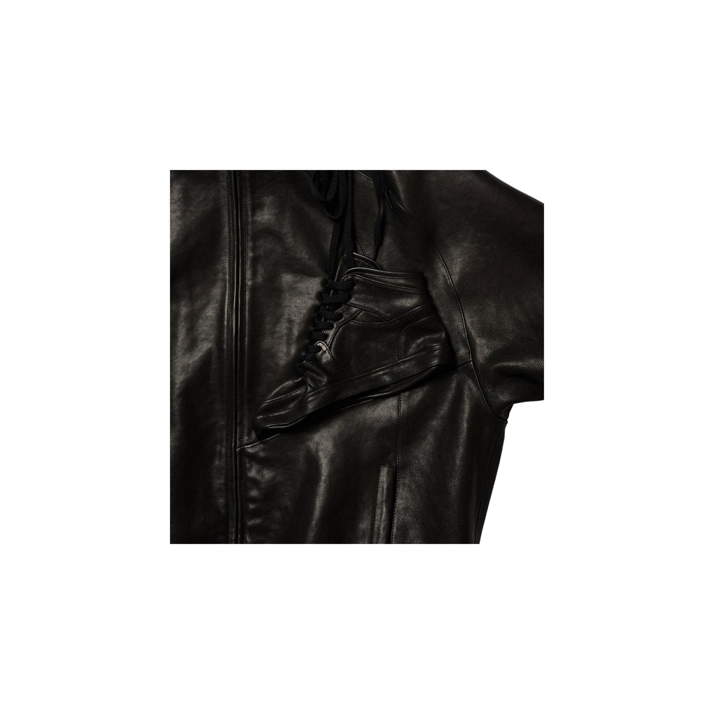 BASKETBALL SHOE POCKET LEATHER JACKET : BLACK