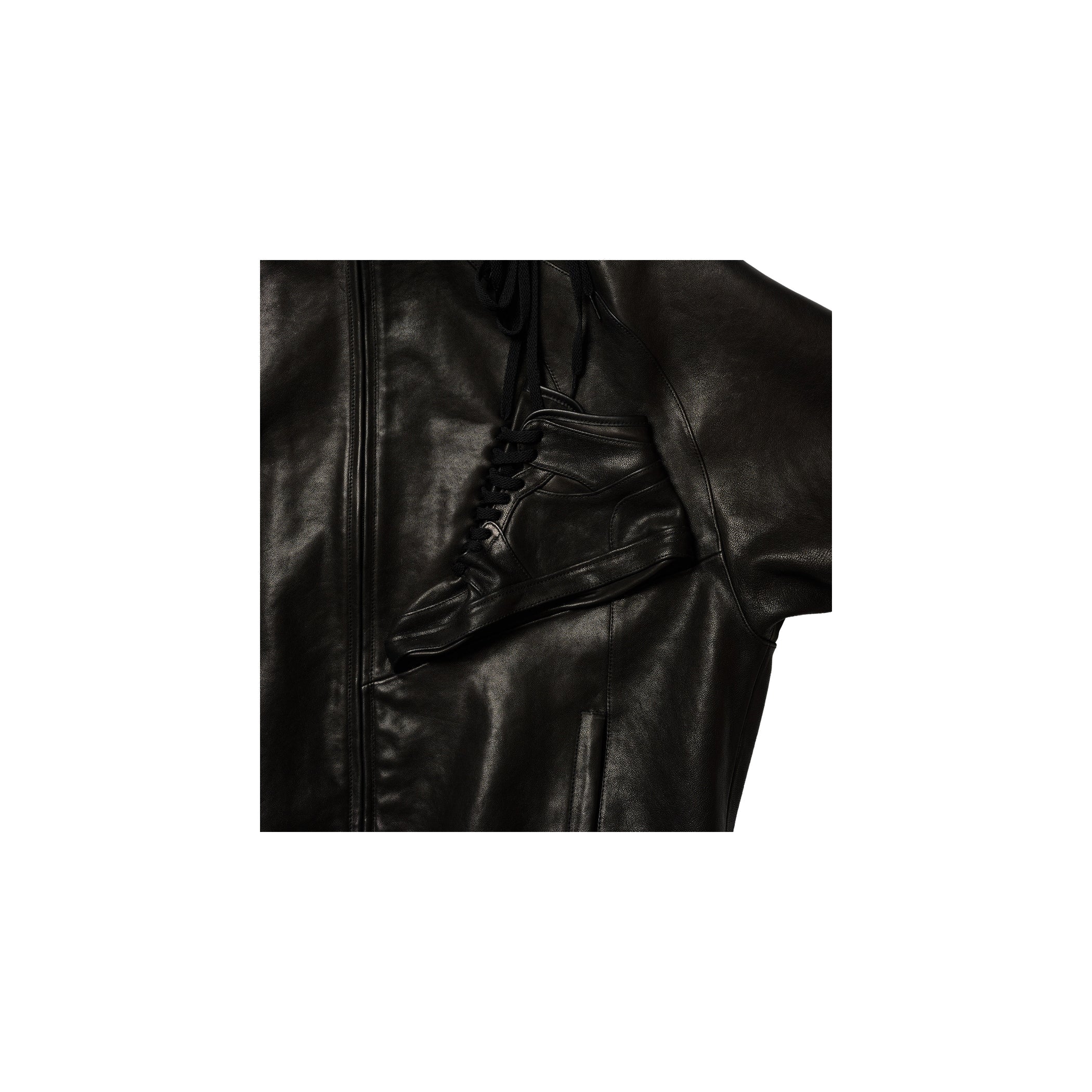 BASKETBALL SHOE POCKET LEATHER JACKET : BLACK