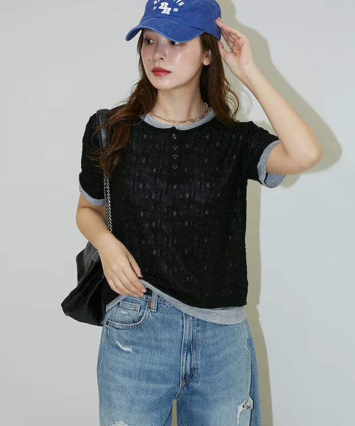 <Set Item> Cut x Jacquard Henry Neck T-Shirt Limited Edition