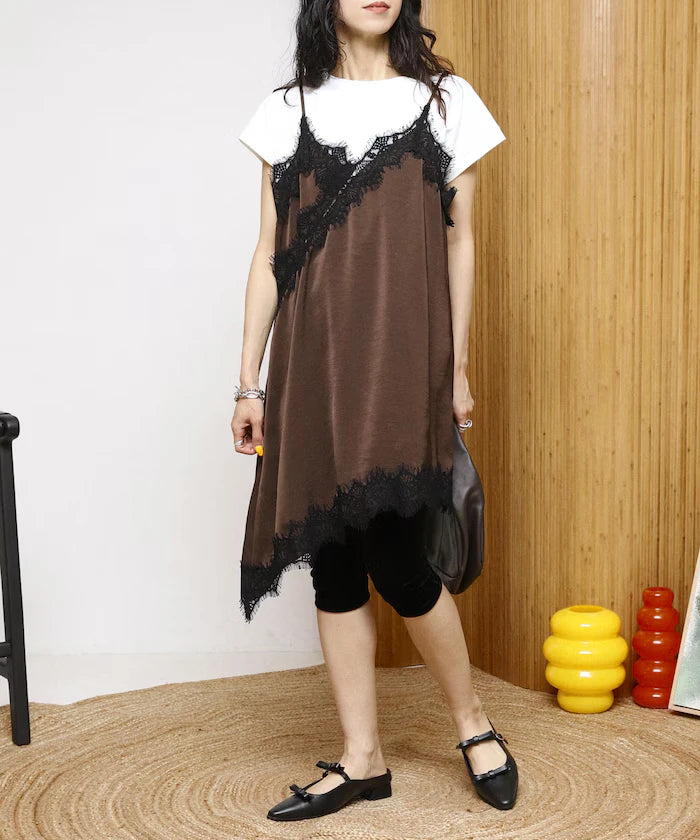 Lace Contrast Vintage Satin Camisole Top