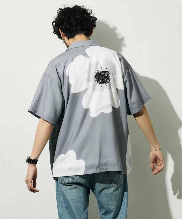 Open Collar Big Pattern Short Sleeve Shirt / Big Silhouette