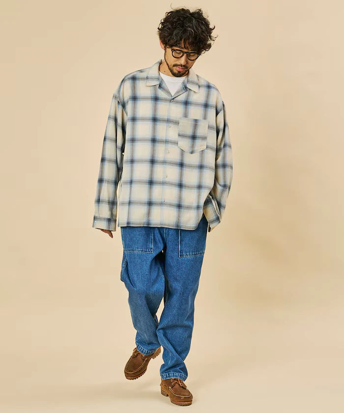 Relaxed Fit Sheer Ombre Check Open Collar Shirt