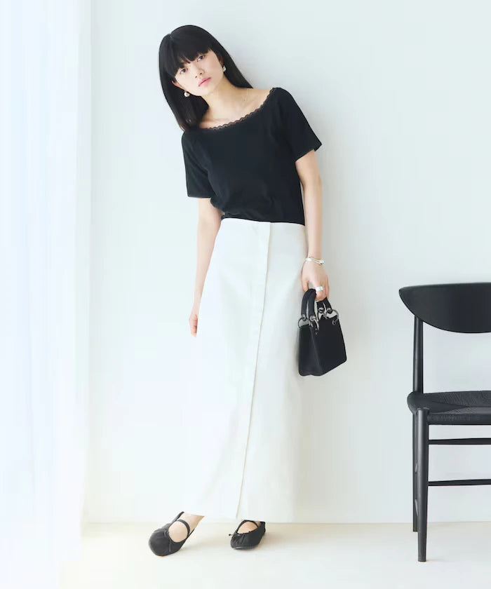 Boat Neck Pullover Knit Lace T-Shirt