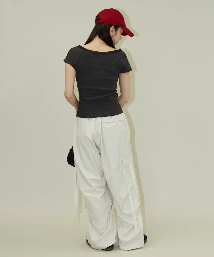 Collar Lace Contrast Henry Rib T-Shirt