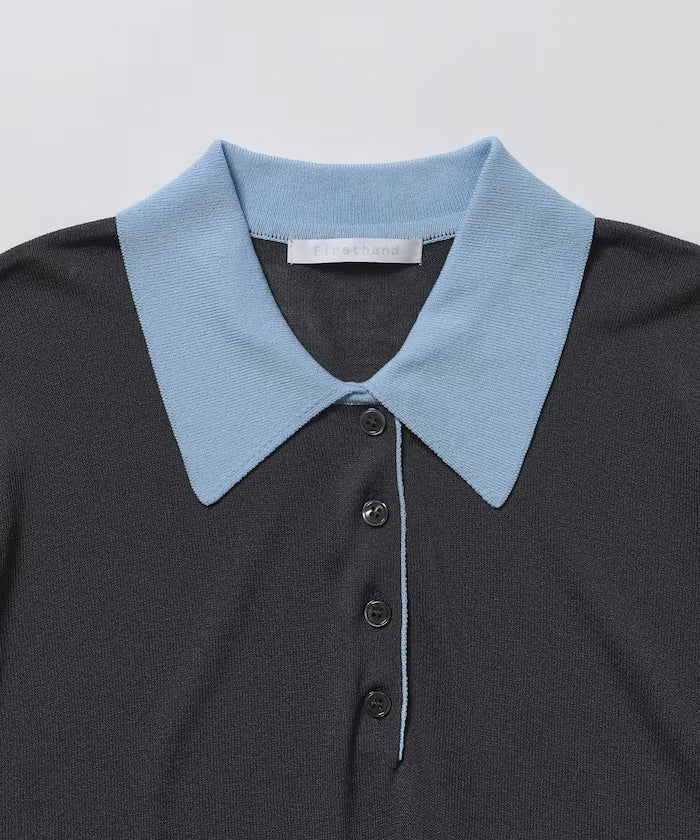 Relaxed Fit Color Design Polo Knit / Bicolor / Multi Stripe