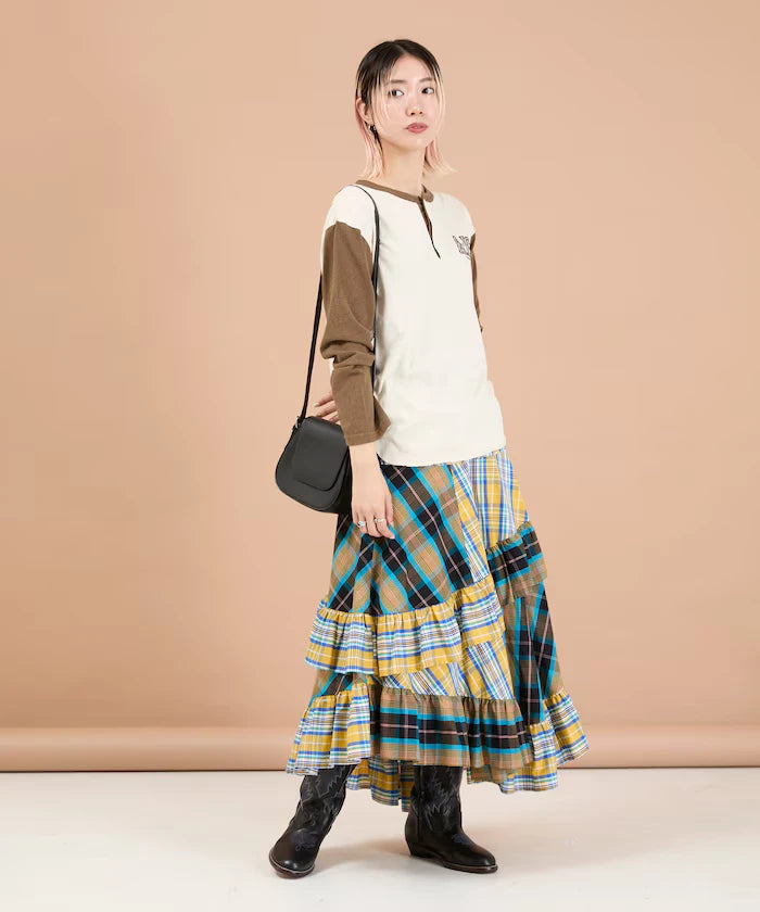 Check x Check Asymmetrical Frill Skirt