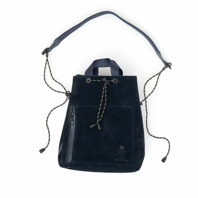 WATER PROOF SUEDE DRAWSTRING BAG/NAVY