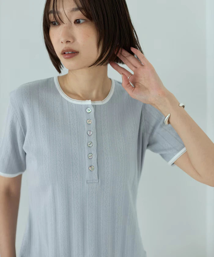 Henry Neck Knitted Lace T-Shirt