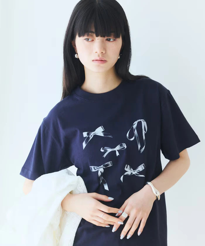 Comfortable Ribbon Print Crew Neck T-shirt