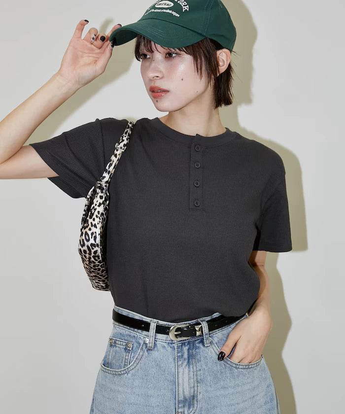 Light Waffle Henley Neck T-Shirt Limited Edition