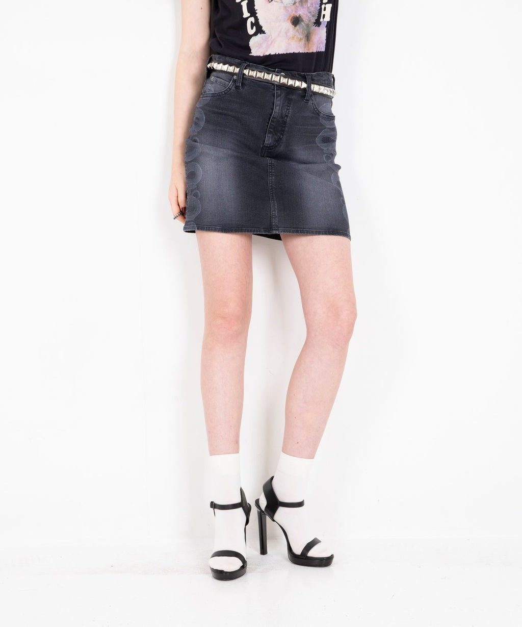 Snake Loop Tight Denim Skirt