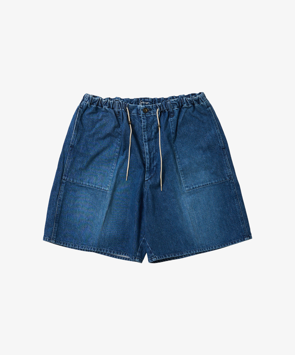 circular fatigue shorts denim damaged