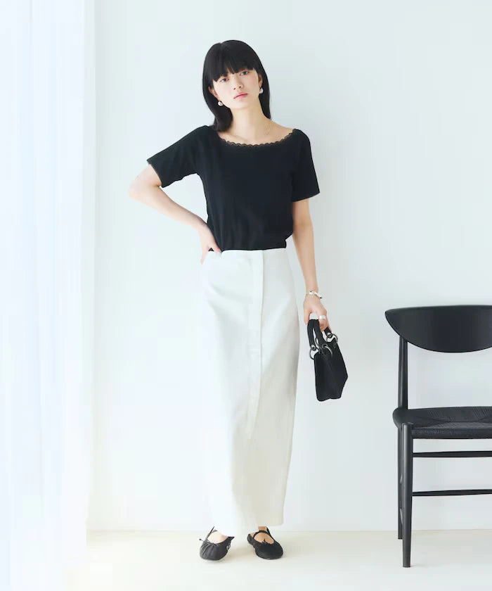 Boat Neck Pullover Knit Lace T-Shirt