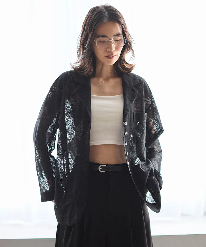 [February 12 12:00 Release] Panel Lace Shirt Jacket / Compatible with Setup