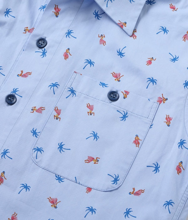 COTTON TWILL REGULAR COLLAR SHIRT “HULA & PALM TREE”