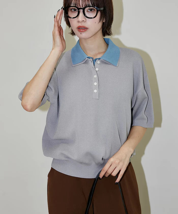 Color Scheme 2-Panel Collar Short Sleeve Knit Polo Shirt Limited Edition