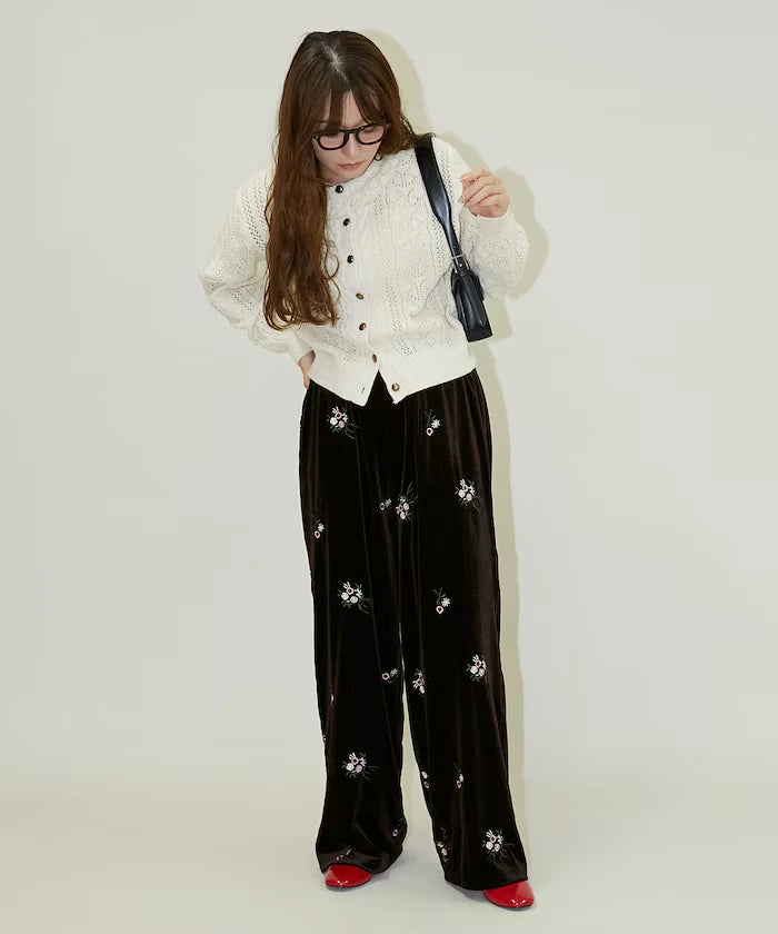 Flower Embroidery Velvet Easy Pants Limited Edition