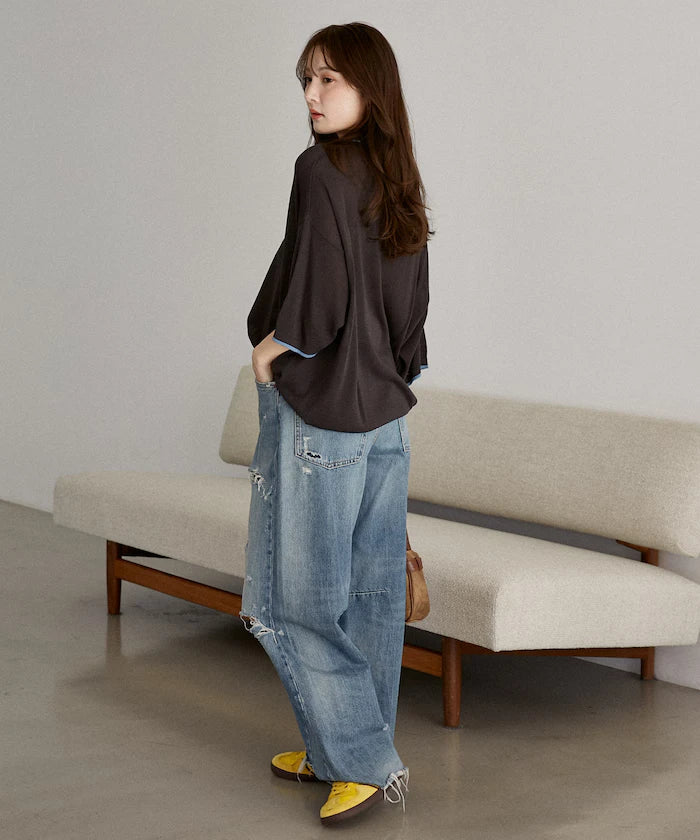 LOVE POP STUDIO Collar Layered Knit Polo Shirt Limited Edition