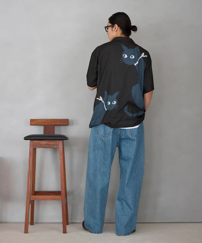 Open Collar Big Pattern Short Sleeve Shirt / Big Silhouette