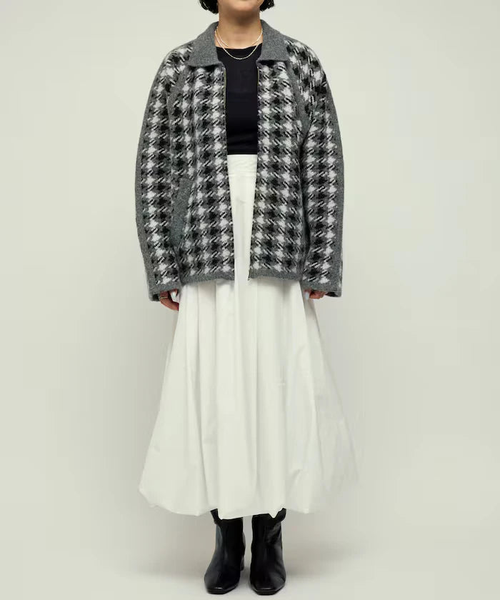 Wool Blend Gancube Check Knit Zip Blouson