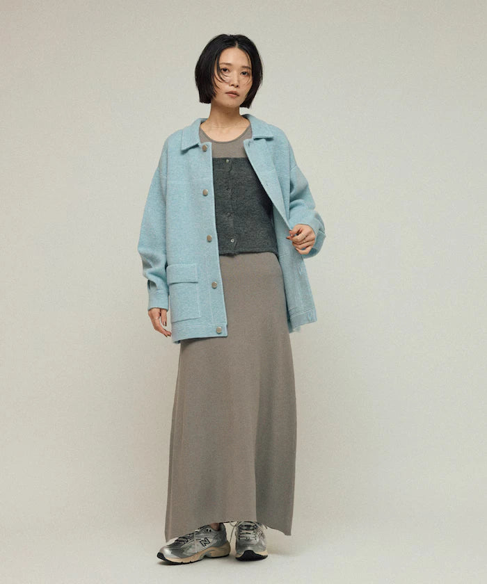 Oversized Wool Blend Knit Coverall / Color Stitch Knit Jacket