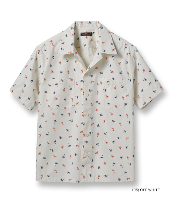COTTON TWILL REGULAR COLLAR SHIRT “HULA & PALM TREE”