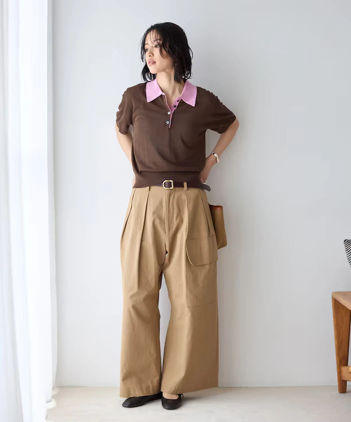 Relaxed Fit Color Design Polo Knit / Bicolor / Multi Stripe
