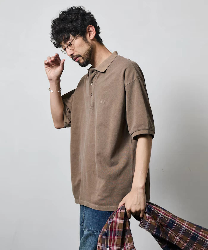 Big Silhouette Vintage Process One Point Embroidery Short Sleeve Polo Shirt