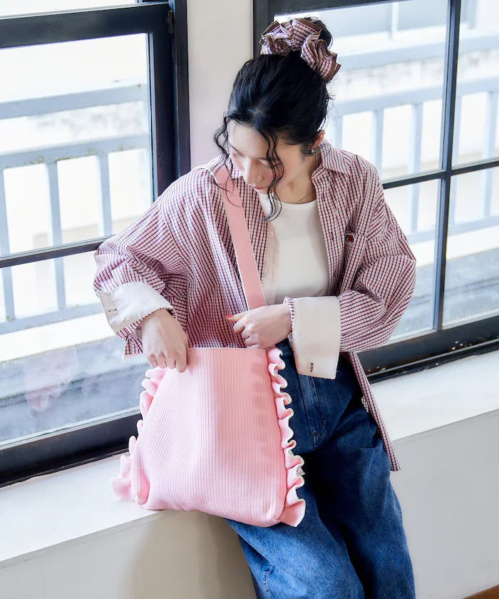 Color Block Knit Ruffle One Shoulder Bag