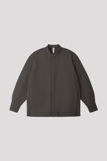 MESH STAND-UP COLLAR COVERED PLACKET SHIRT